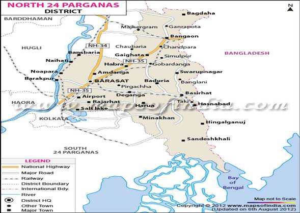 Map of North 24 Parganas showing the collection site-Barasat