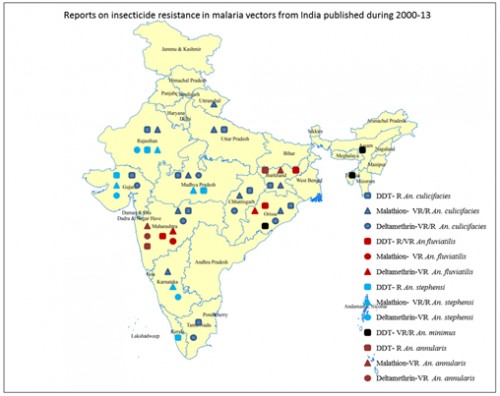 Insecticide susceptibility status of malaria vectors in India