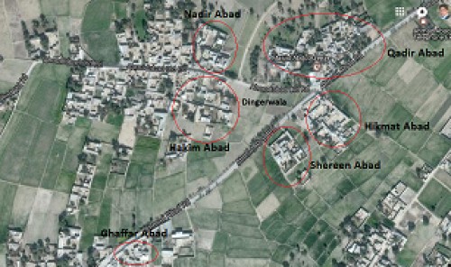 Map of Dinger showing sampling sites Khyber Pakhtunkhwa Pakistan.