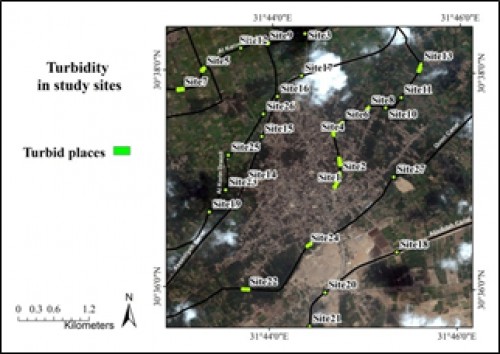 Satellite image for 14 turbid sites and 13 non turbid sites in study area.