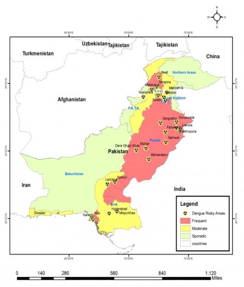 Dengue epidemic occurred in different region of Pakistan during 1994-2016
