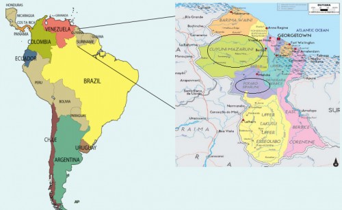 Map of Guyana highlighting the study regions