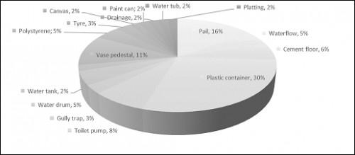 Type of breeding container with positive <em>Aedes</em> larvae (Indoor and Outdoor)