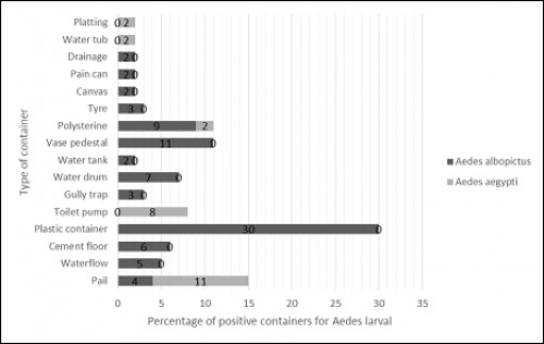 Types of breeding containers of <em>Aedes aegypti</em> and <em>Aedes albopictus</em>