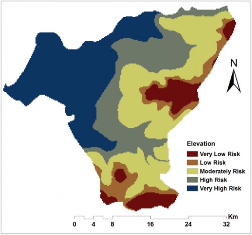 Environmental factors that greatly influence malaria incidence and prevalence in the study. a) Reclassified elevation.