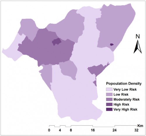 Socio-economic factors that affect malaria occurrence and distribution in the study. a) Reclassified population density.