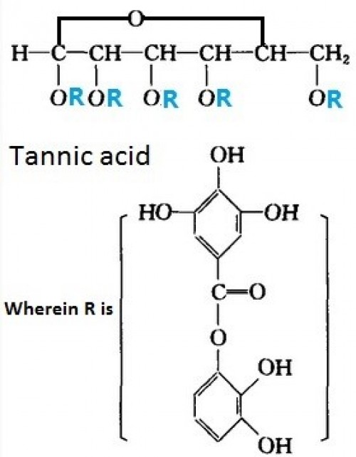 Common name: Tannic acid Trade name: Gallotannic Acid Chemical formula: C<sub>76</sub>H<sub>52</sub>O<sub>46</sub>