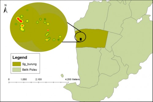 Spatial distribution hotspot area map on population density of <em>Ae. albopictus</em> in study area. (Source: ArcGIS 10.3 software).