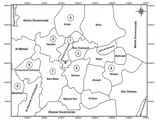 Map showing coordination of studied locations in Sana'a -Yemen