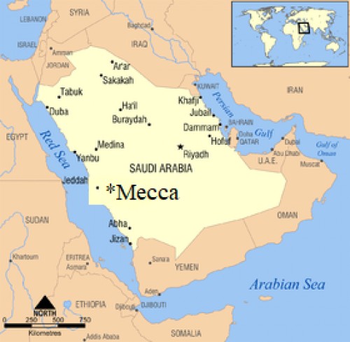 Map of Saudi Arabia showing Mecca City, the capital of Al-sharayie area.