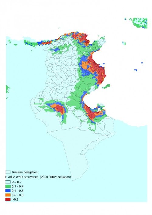 <strong> </strong>p-value distribution of WND occurrence suitable habitats in Tunisia (Future situation)