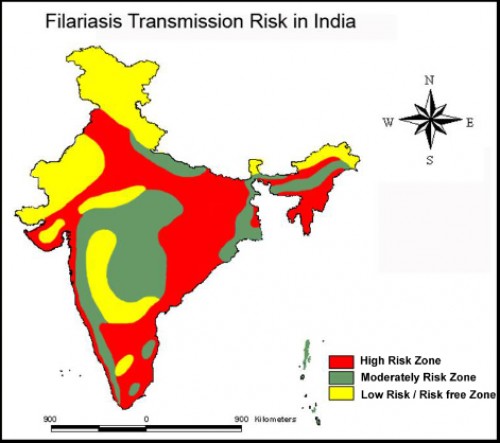 Filariasis Transmission Risk Zones in India, based on climate, landscape and the environmental variables.