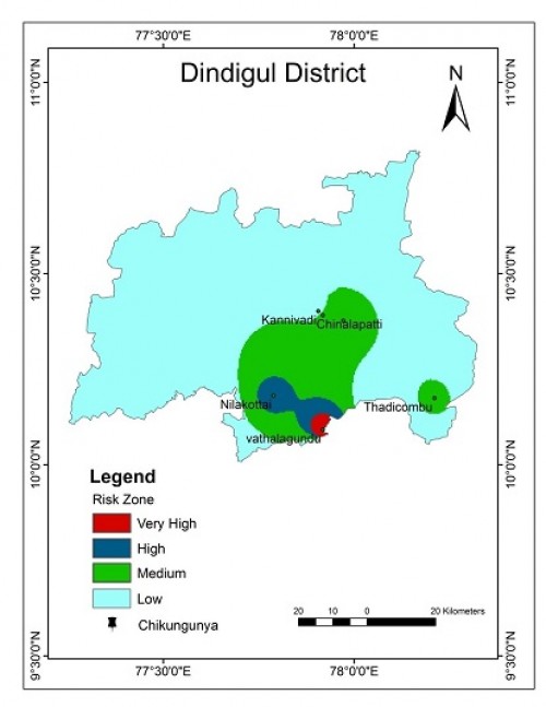 Mapping of Dengue risk zone in Dindigul HUD at 2011.