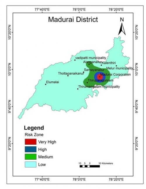 Mapping of Chikungunya risk zone in Madurai district at 2011.