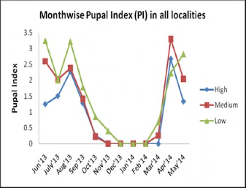 Pupal Index (PI) in HIG, MIG, LIG localities